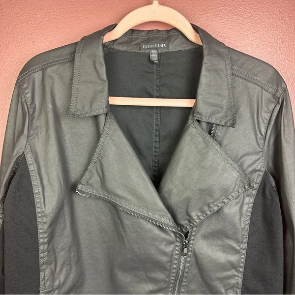 Eileen Fisher black moto jacket faux leather size XL - Picture 8 of 8